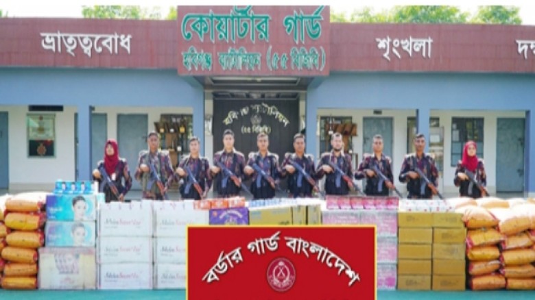 হবিগঞ্জে ৫টি ট্রাক ও কাভার্ডভ্যানসহ বিপুল পরিমাণ ভারতীয় চোরা